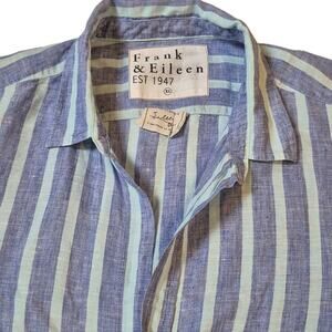 Frank & Eileen Italian Linen Eileen Shirt Womens XL Striped Blue Seafoam Classic